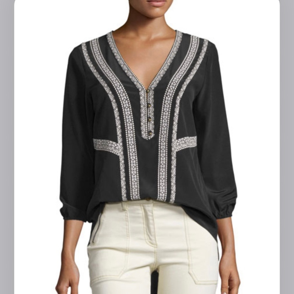 Veronica Beard Loreto Embroidered Silk Blouse